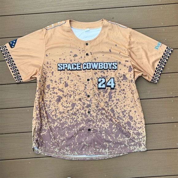Space Cowboys Men's XL Brown Baseball Jersey Splatter Pattern #24 - Picture 1 of 6